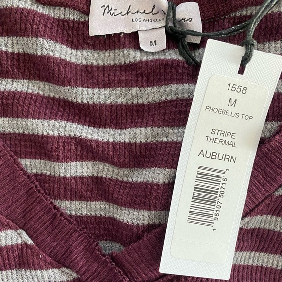 Michael Stars Phoebe Long Sleeve Stripe Thermal Top NWT Size M - Picture 5 of 7